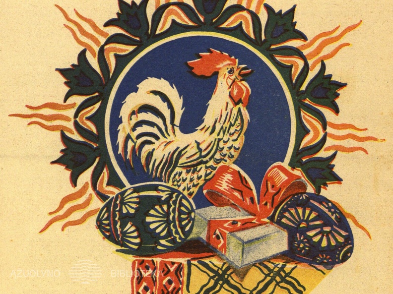 Velykos. Apatinė viršelio dalis. Dailininkas Z. Kolba. Saulutė, 1948, nr. 3.