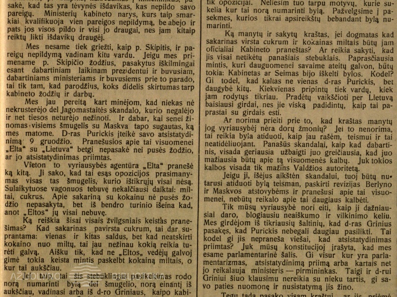 Dėl Purickio atsistatydinimo / A. Voldemaras // Lietuvių balsas. – 1921, gruod. 13–14, p. 1.