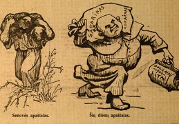 Senovės apaštalas. Šių dienų apaštalas: [J. Purickio karikatūra] // Socialdemokratas. – 1923, bal. 22, p. 1.