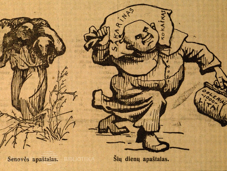 Senovės apaštalas. Šių dienų apaštalas: [J. Purickio karikatūra] // Socialdemokratas. – 1923, bal. 22, p. 1.