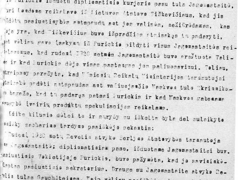 Lietuvos teisingumo ministerijos ypatingai svarbioms byloms teismo tardytojo Z. Toliušio nutarimas dėl bylos J. Purickiui iškėlimo sąryšyje su A. Voldemaro straipsniu „Teisman“ laikraštyje „Lietuvių balsas“.