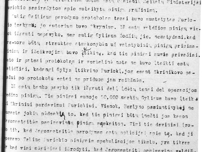Lietuvos teisingumo ministerijos ypatingai svarbioms byloms teismo tardytojo Z. Toliušio nutarimas dėl bylos J. Purickiui iškėlimo sąryšyje su A. Voldemaro straipsniu „Teisman“ laikraštyje „Lietuvių balsas“.
