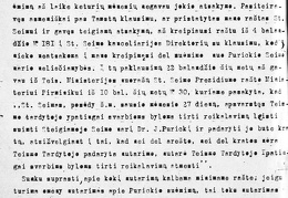 Lietuvos teisingumo ministerijos ypatingai svarbioms byloms teismo tardytojo Z. Toliušio raštas Vyriausiojo Tribunolo valstybės teismui dėl bylos J. Purickiui iškėlimo ir jo arešto klausimo.