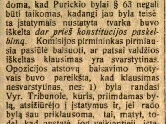 Kun. Purickio ir A. Voldemaro bylos Seimo Teisių komisijoje // Lietuvos žinios. – 1924, spal. 18, p. 2.