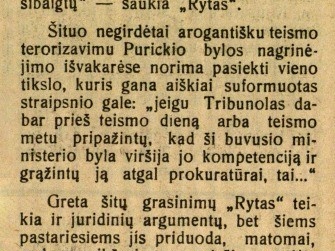Vengia teismo: [J. Purickis] // Lietuvos žinios. – 1925, saus. 31 (Nr. 25), p. 1–2.