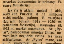 Teismo žodžio belaukiant: Aplink kun. Purickio bylą // Lietuvos žinios. – 1925, vas. 10, p. 1.
