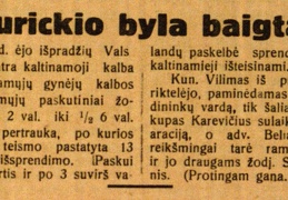 Purickio byla baigta: [Žinutė] // Lietuvos žinios. – 1925, vas. 12, p. 1.