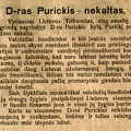 D-ras Purickis nekaltas // Tėvynės sargas. – 1925, vas. 18, p. 74.