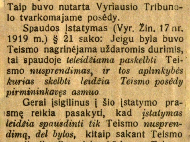 Ar skelbtinas d-ro Purickio bylos sprendimas / T-s // Rytas. – 1925, geg. 24, p. 1.