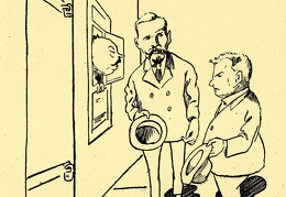 „Tik iki Seimo durų“ (A. Smetonos aiškinimas dėl susiblokavimo su liaudininkais): [karikatūra] // Rytas. – 1926, geg. 7, p. 1.