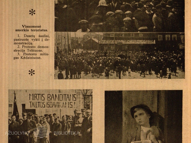 Visuomenė smerkia teroristus... // Iliustruota apžvalga. – 1929, Nr. 19, p. 2.