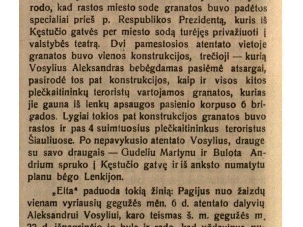 Kaip buvo ruoštas pasikėsinimas prieš ministerį pirmininką: [A. Voldemarą] // Vienybė. –1929, Nr. 22, p. 178–179.