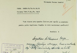 Šifruota telegrama D. Zauniui dėl pasikėsinimo į A. Voldemarą. 1929 05 14. LCVA, f. 383, ap. 7, b. 915, l. 52.