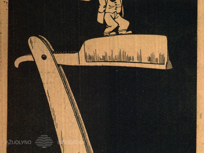 Balsas iš tamsos: Matysim ar ilgai tu ten laikysiesi: [A. Voldemaro ant skustuvo ašmenų šaržas] // Vėpla. – 1929, Nr. 7, p. 16.