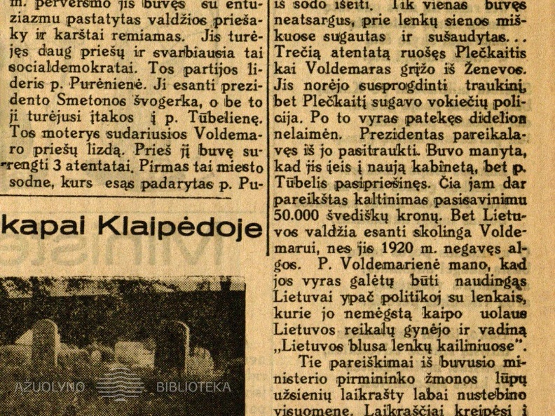 Voldemarienė kaltina moterį: [A.Voldemaro byloje] // Diena. – 1931, rugs. 6 (Nr. 36), p. 7.