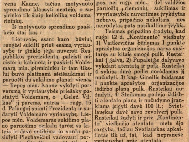 Kuo kaltino ir kaip nuteisė voldemarininkus // Diena. – 1931, spal. 4, p. 2.