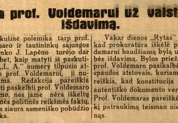 Byla prof. Voldemarui už valstybės išdavimą // Diena. – 1930, geg. 25, p. 1.