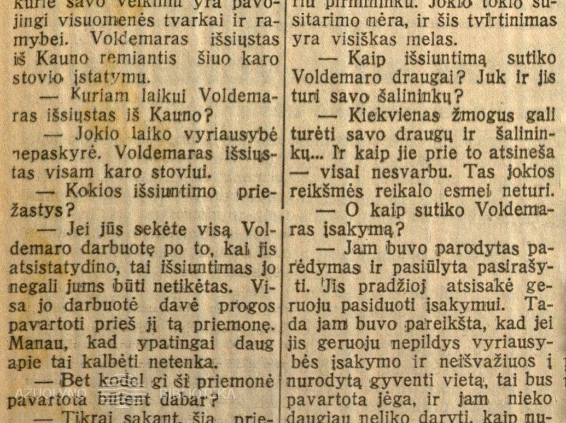 Ministeris pirmininkas p. Tubelis apie p. Voldemaro išsiuntimą // Lietuvos žinios. – 1930, liep. 28, p. 2.