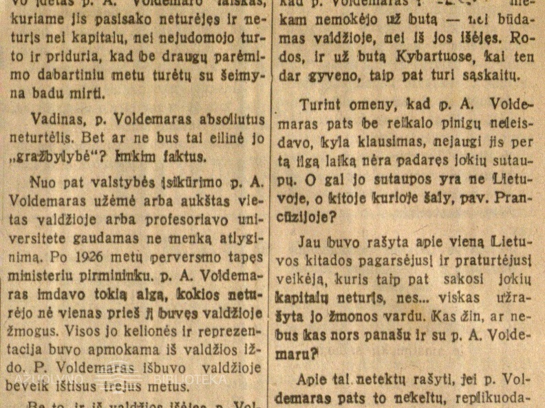 Dėl p. Voldemaro laiško apie turtus