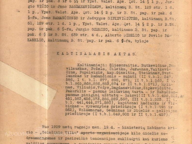 Kaltinamasis aktas A. Voldemaro ir kitų asmenų byloje už priklausymą „Geležinio vilko“ organizacijai ir priešvalstybinį veikimą