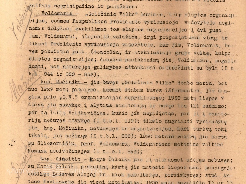Kaltinamasis aktas A. Voldemaro ir kitų asmenų byloje už priklausymą „Geležinio vilko“ organizacijai ir priešvalstybinį veikimą