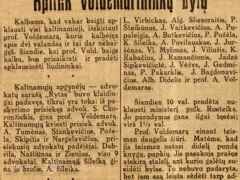 Aplink voldemarininkų bylą // Dienos naujienos. – 1931, rugpj. 19, p. 1.