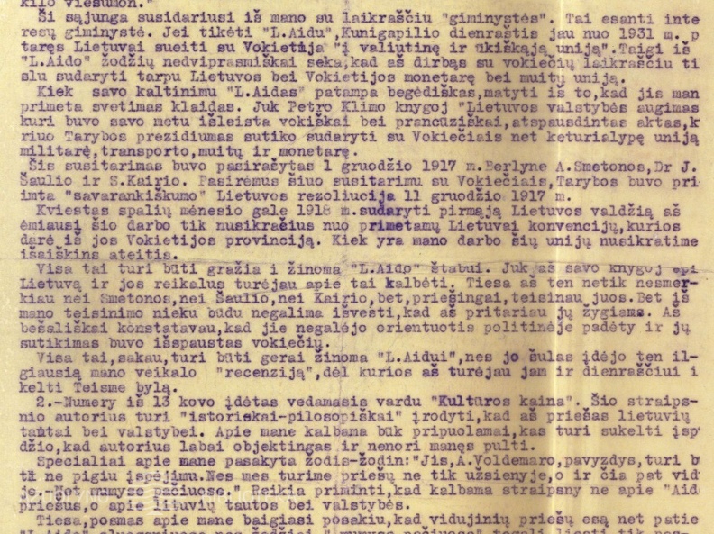 Kauno apylinkės teismui skundo papildymas dėl straipsnių „A. Voldemaro sąjunga su Preussische Zeitung“ ir „Kultūros kaina“ laikraštyje „Lietuvos aidas“, 1934 m. kovo 12 ir 13 d. d.