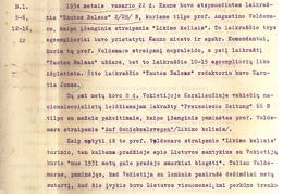 Apeliacinių rūmų kaltinamasis aktas prof. Augustino Voldemaro ir redaktoriaus Jono Karučio byloje dėl A. Voldemaro straipsnio „Likimo keliais“. 1934 04 30. LCVA, f. 932, ap. 1, b. 52, l. 6-7.