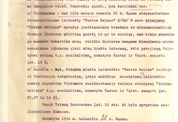 Apeliacinių rūmų kaltinamasis aktas prof. Augustino Voldemaro ir redaktoriaus Jono Karučio byloje dėl A. Voldemaro straipsnio „Likimo keliais“. 1934 04 30. LCVA, f. 932, ap. 1, b. 52, l. 6-7.