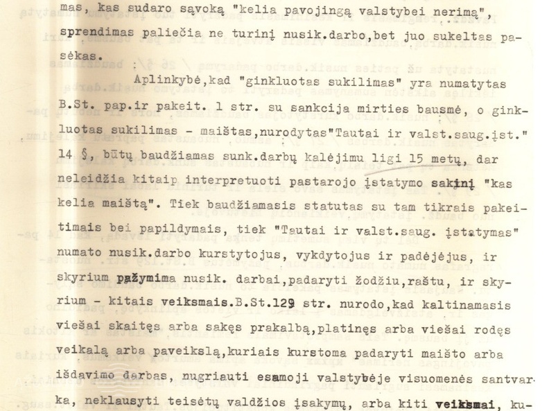 Vyriausiojo Tribunolo sprendimas prof. A. Voldemaro byloje dėl straipsnio „Likimo keliais“; Vyriausiojo Tribunolo teisėjo J. Bylos atskiroji nuomonė dėl šio Vyriausiojo Tribunolo sprendimo. 1935 05 28. LCVA, f. 932, ap. 1, b. 52, l. 201-204; 205-207.