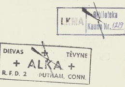 Amerikos lietuvių kultūros archyvo (ALKA) ir Lietuvių katalikų mokslo akademijos (LKMA) antspaudai
