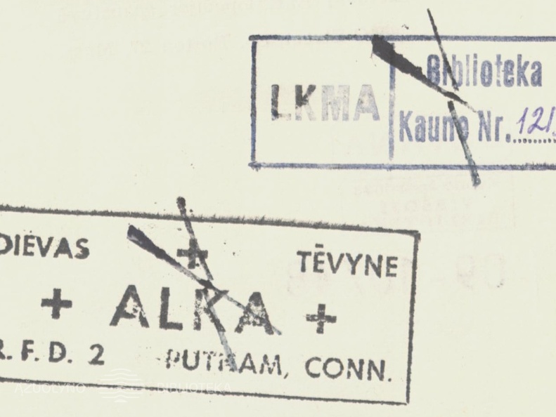 Amerikos lietuvių kultūros archyvo (ALKA) ir Lietuvių katalikų mokslo akademijos (LKMA) antspaudai