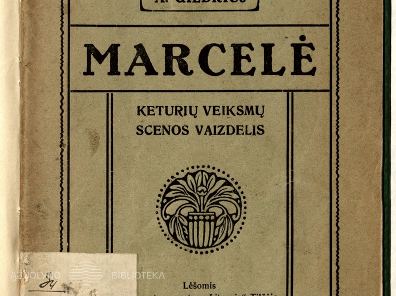Knygos viršelis. „Marcelė: keturių veiksmų scenos vaizdelis“