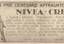 Išsitepę odą „Nivea-Creme“ įdegsite net nešviečiant saulei. Sekmadienis, 1930, nr. 29, p. 7.