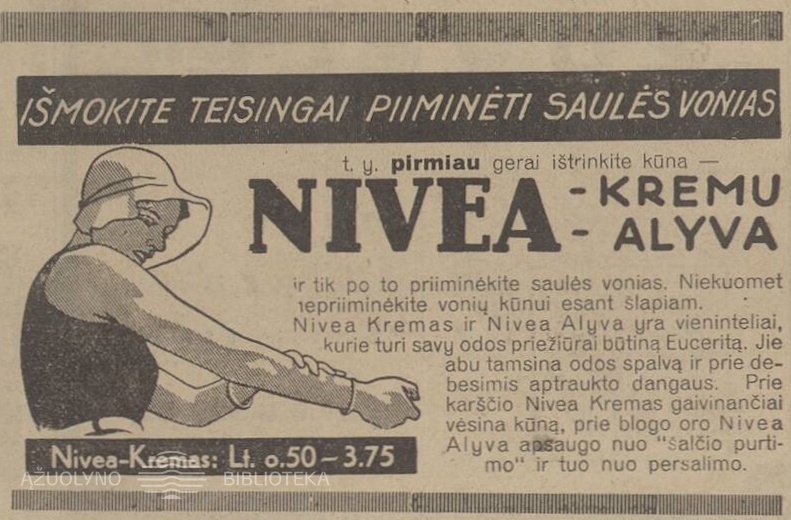 „Išmokite teisingai priiminėti saulės vonias“. Sekmadienis, 1931, nr. 24, p. 7.