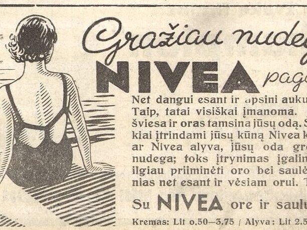 „Gražiau nudegti Nivea pagalba“. Sekmadienis, 1933, nr. 29, p. 7.