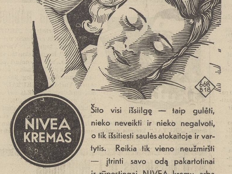 „Su Nivea ore ir saulutėje“. Sekmadienis, 1936, nr. 29, p. 11.