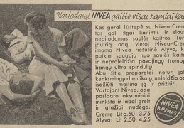„Naudodami Nivea galite visai ramiai kaitintis“. Sekmadienis, 1938, nr. 34, p. 22.