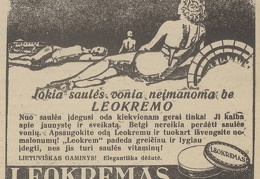 „Jokia saulės vonia neįmanoma be Leokremo“. Sekmadienis, 1935, nr. 29, p. 5.