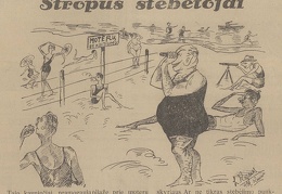 Karikatūra „Stropūs stebėtojai“ apie pliažo kultūrą. Sekmadienis, 1929, nr. 33, p. 5.