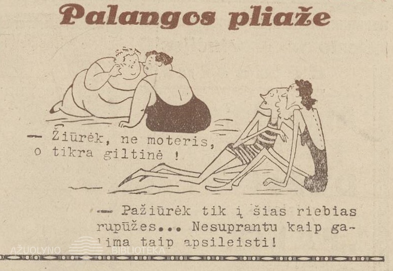 Karikatūra „Palangos pliaže“. Sekmadienis, 1935, nr. 29, p. 9.