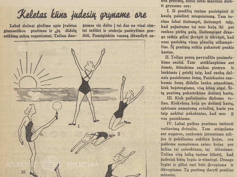 „Keletas kūno judesių gryname ore“. Sekmadienis, 1938, nr. 30, p. 10.