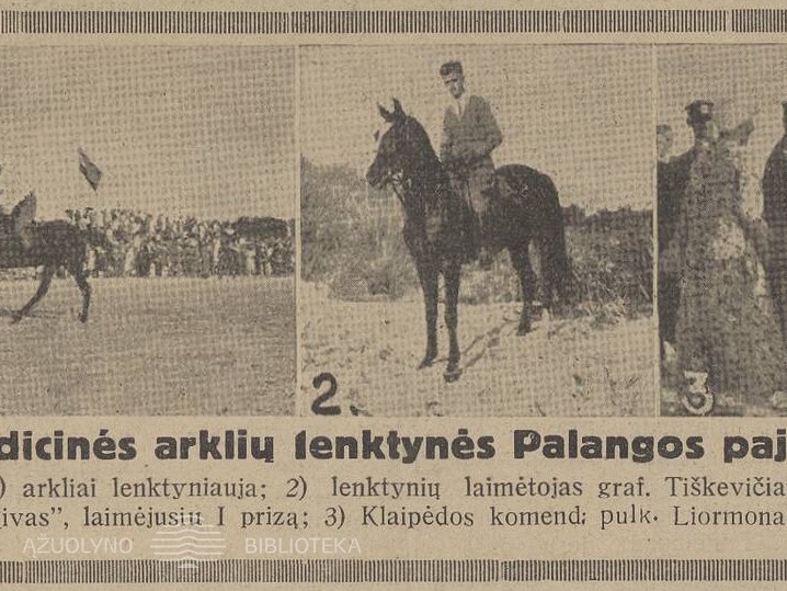 Vaizdai iš tradicinių arklių lenktynių Palangos pajūryje. Sekmadienis, 1931, nr. 32, p. 1.