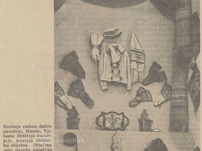 Jaunieji ūkininkai kuria naują sodžiaus meną. Paroda Vytauto Didžiojo muziejuje. Jaunasis ūkininkas.-1937, nr. 26, p. 410.