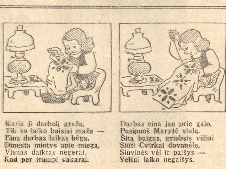 Marytės rankdarbiai. Jaunasis ūkininkas.-1933, nr. 41, p. 184.