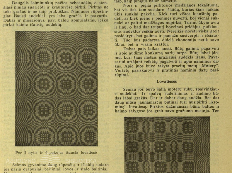 Namų audimą populiarinantis straipsnis skiltyje „Kraitis“ (straipsnio pradžia). Moteris.-1938, nr. 4, p. 60.