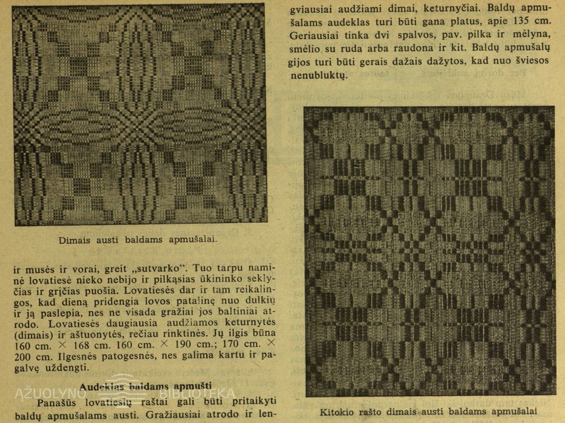 Audiniai tautinio stiliaus baldų apmušalams (straipsnio pabaiga). Moteris.-1938, nr. 4, p. 61.