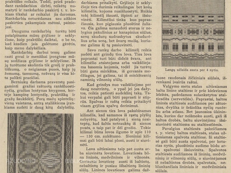 Tautinio stiliaus audiniai interjerui (straipsnio pradžia). Jaunasis ūkininkas.-1937, nr. 1, p. 9.