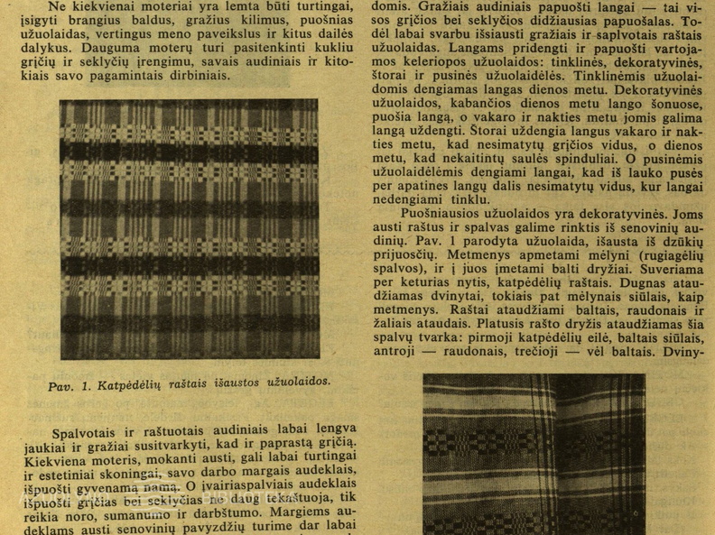 Tautinio stiliaus austinės užuolaidos (straipsnio pradžia). Moteris.-1939, nr. 6, p. 86.