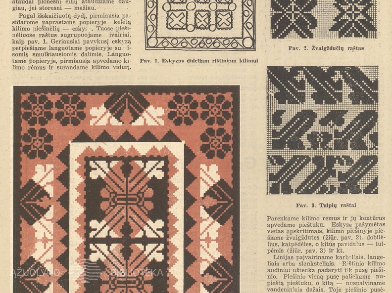 Tautinio stiliaus rištiniai kilimai. Jaunasis ūkininkas.-1939, nr. 9, p. 134.